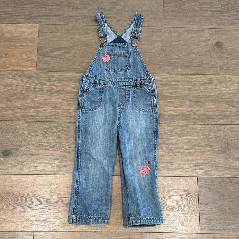 GENUINE OSHKOSH Light Denim Overall Pants Embroidered Floral Girls Size 3T